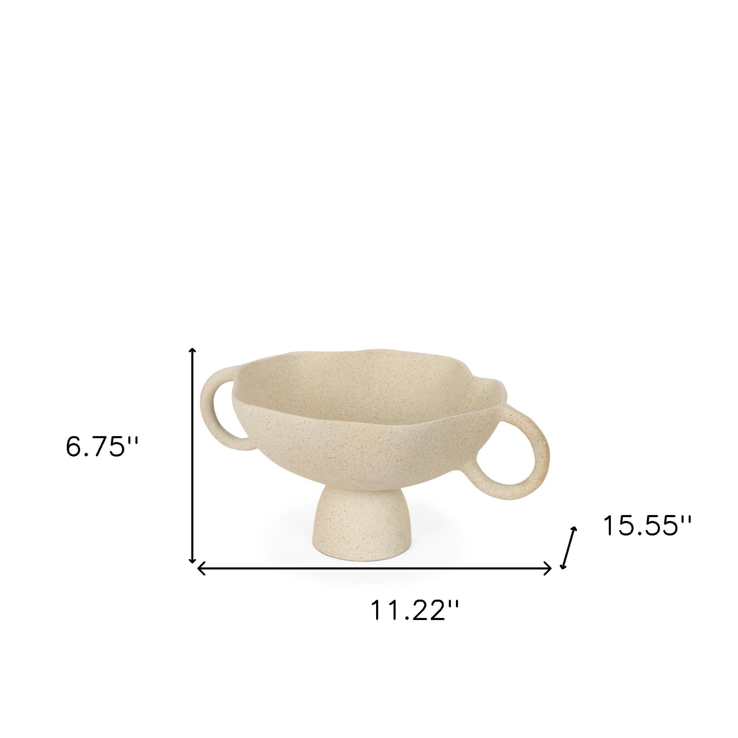 11" Beige Cast Aluminum Round Pedestal Centerpiece Bowl