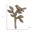 5" Antiqued Gold Cast Iron Bird Wall Hook