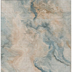 8′ × 10′ Teal Blue, Coral & Ivory Abstract Washable Indoor/Outdoor Area Rug