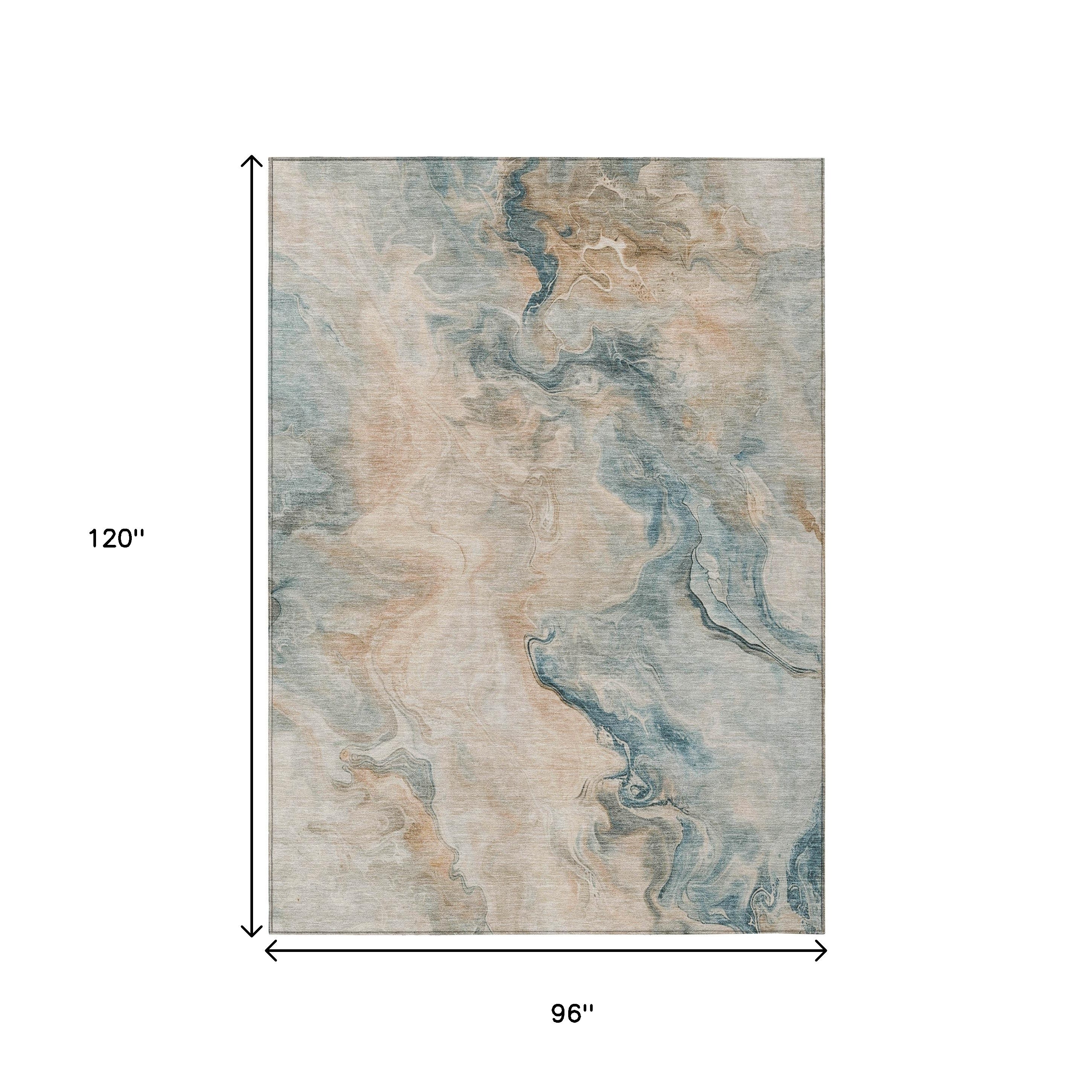 8′ × 10′ Teal Blue, Coral & Ivory Abstract Washable Indoor/Outdoor Area Rug