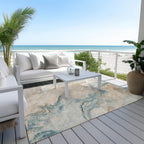 8′ × 10′ Teal Blue, Coral & Ivory Abstract Washable Indoor/Outdoor Area Rug