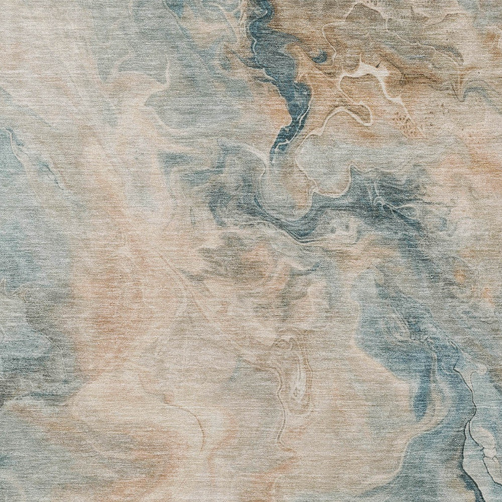 8′ × 10′ Teal Blue, Coral & Ivory Abstract Washable Indoor/Outdoor Area Rug