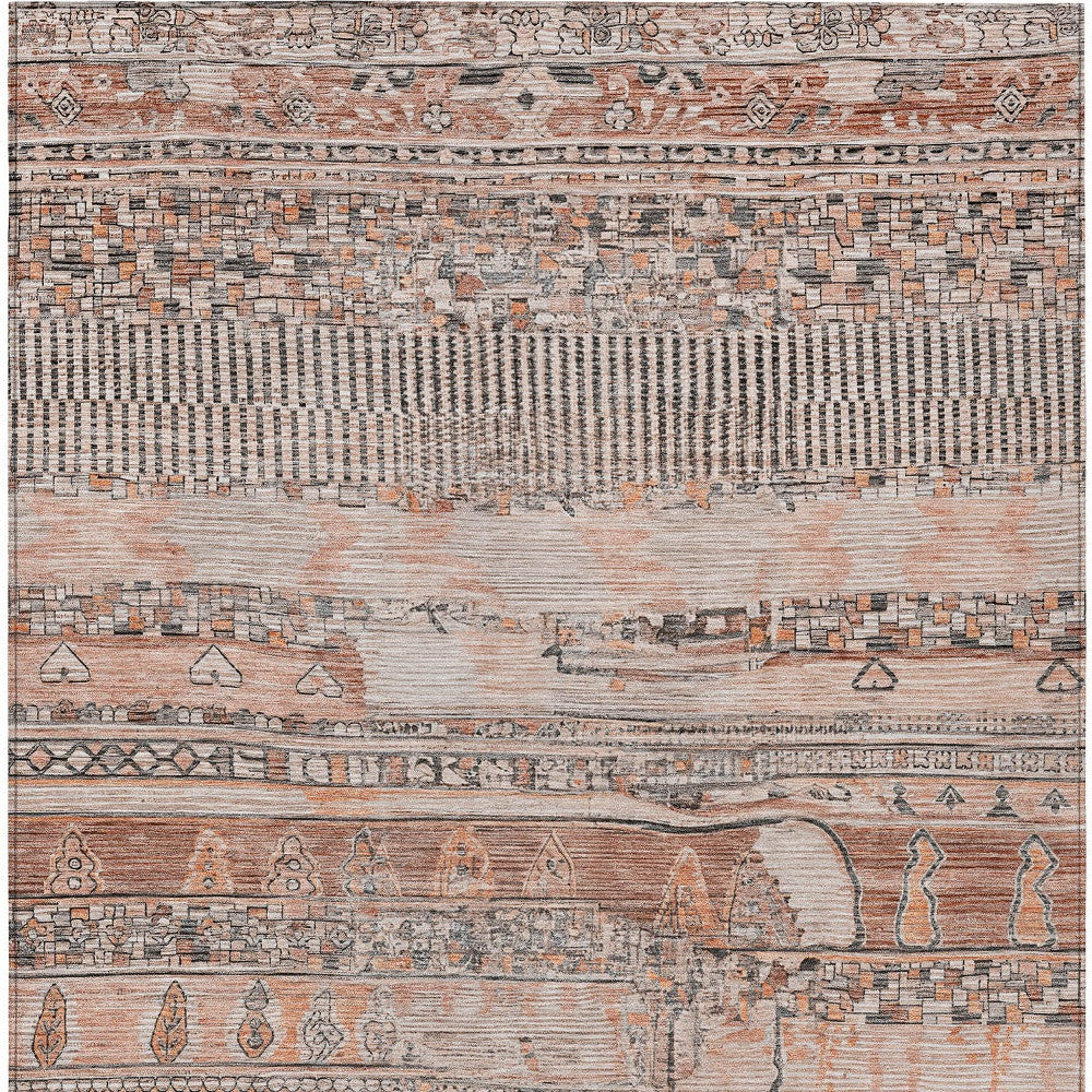8' x 10' Terra Cotta & Gray Striped Washable Indoor/Outdoor Area Rug