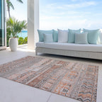 8' x 10' Terra Cotta & Gray Striped Washable Indoor/Outdoor Area Rug
