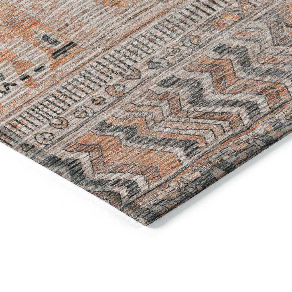 8' x 10' Terra Cotta & Gray Striped Washable Indoor/Outdoor Area Rug