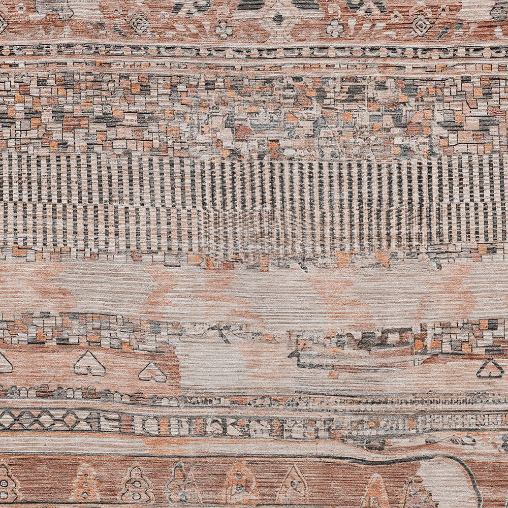 8' x 10' Terra Cotta & Gray Striped Washable Indoor/Outdoor Area Rug
