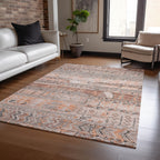 8' x 10' Terra Cotta & Gray Striped Washable Indoor/Outdoor Area Rug