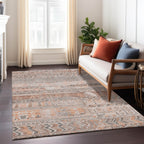 8' x 10' Terra Cotta & Gray Striped Washable Indoor/Outdoor Area Rug