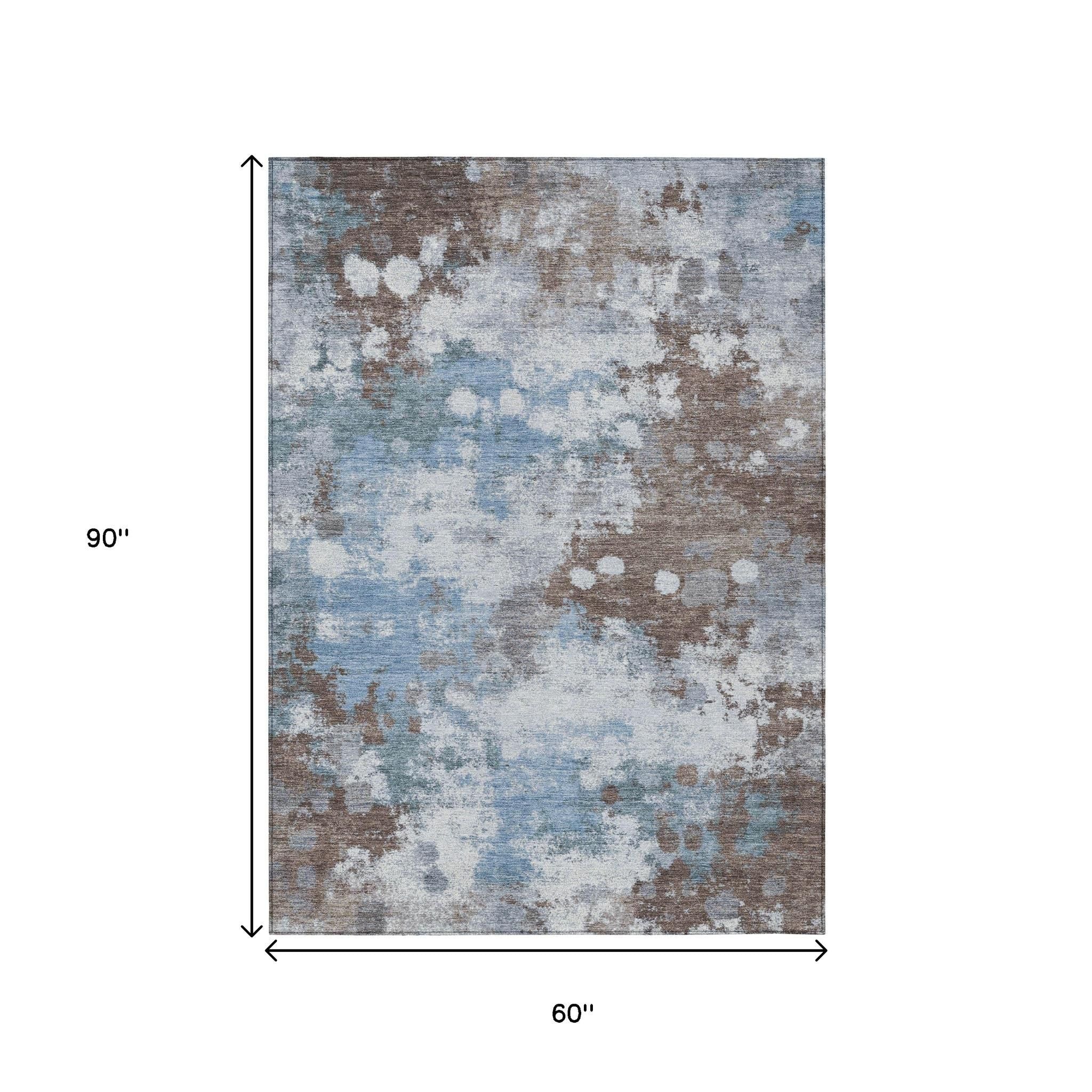 5' X 8' Abstract Washable Indoor/Outdoor Area Rug