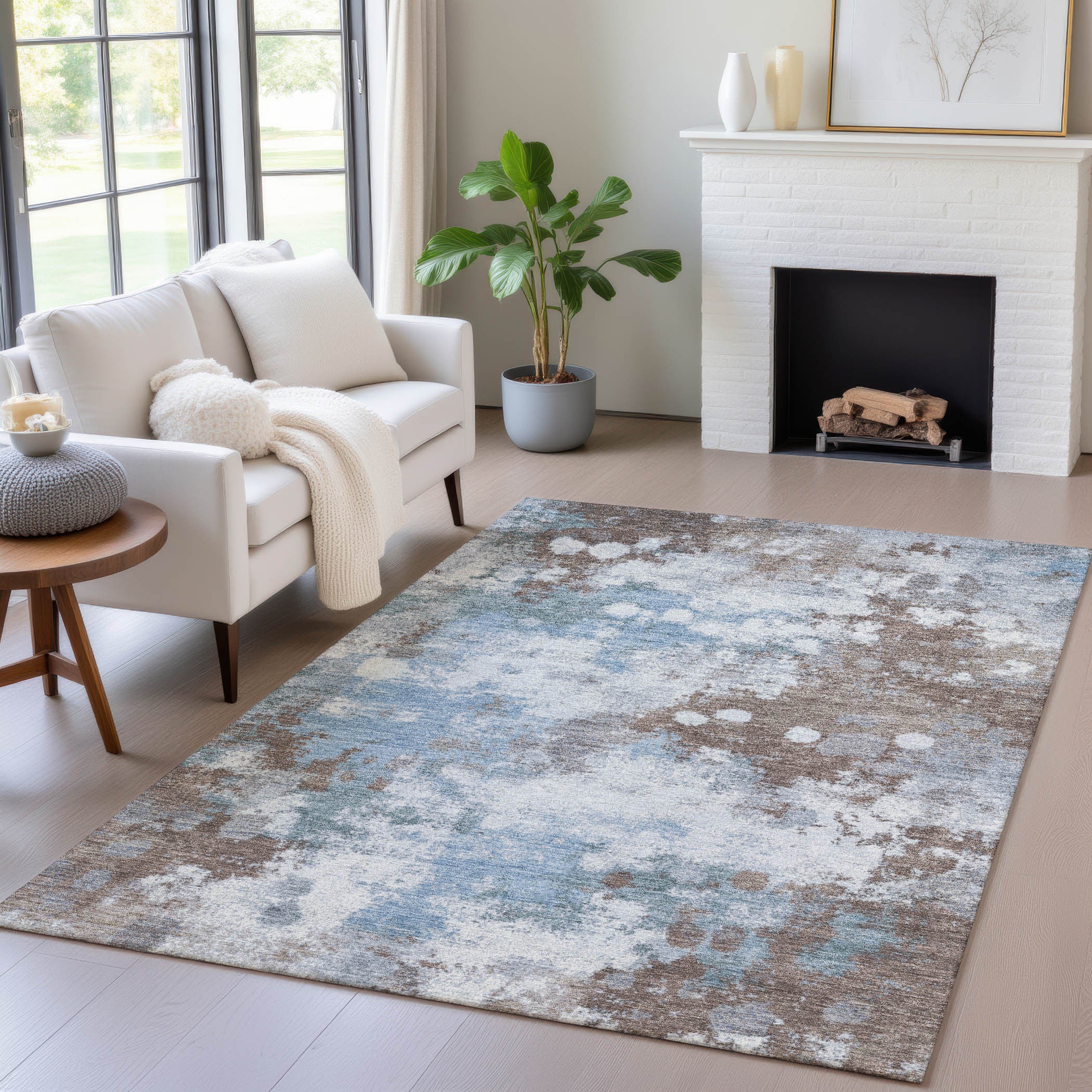 5' X 8' Abstract Washable Indoor/Outdoor Area Rug