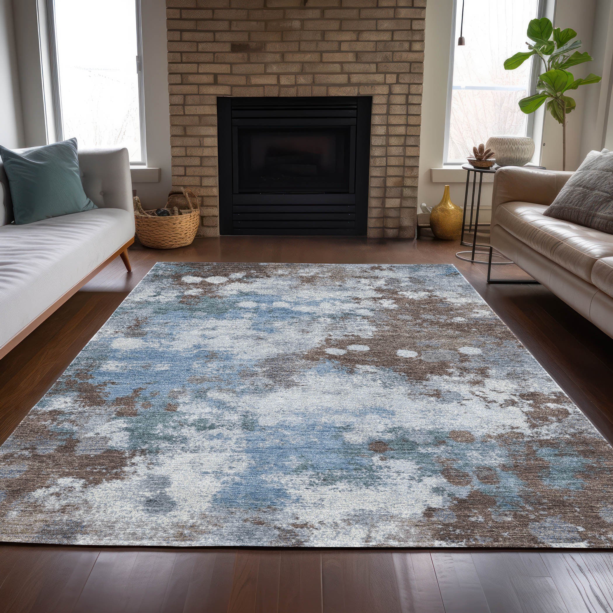 5' X 8' Abstract Washable Indoor/Outdoor Area Rug