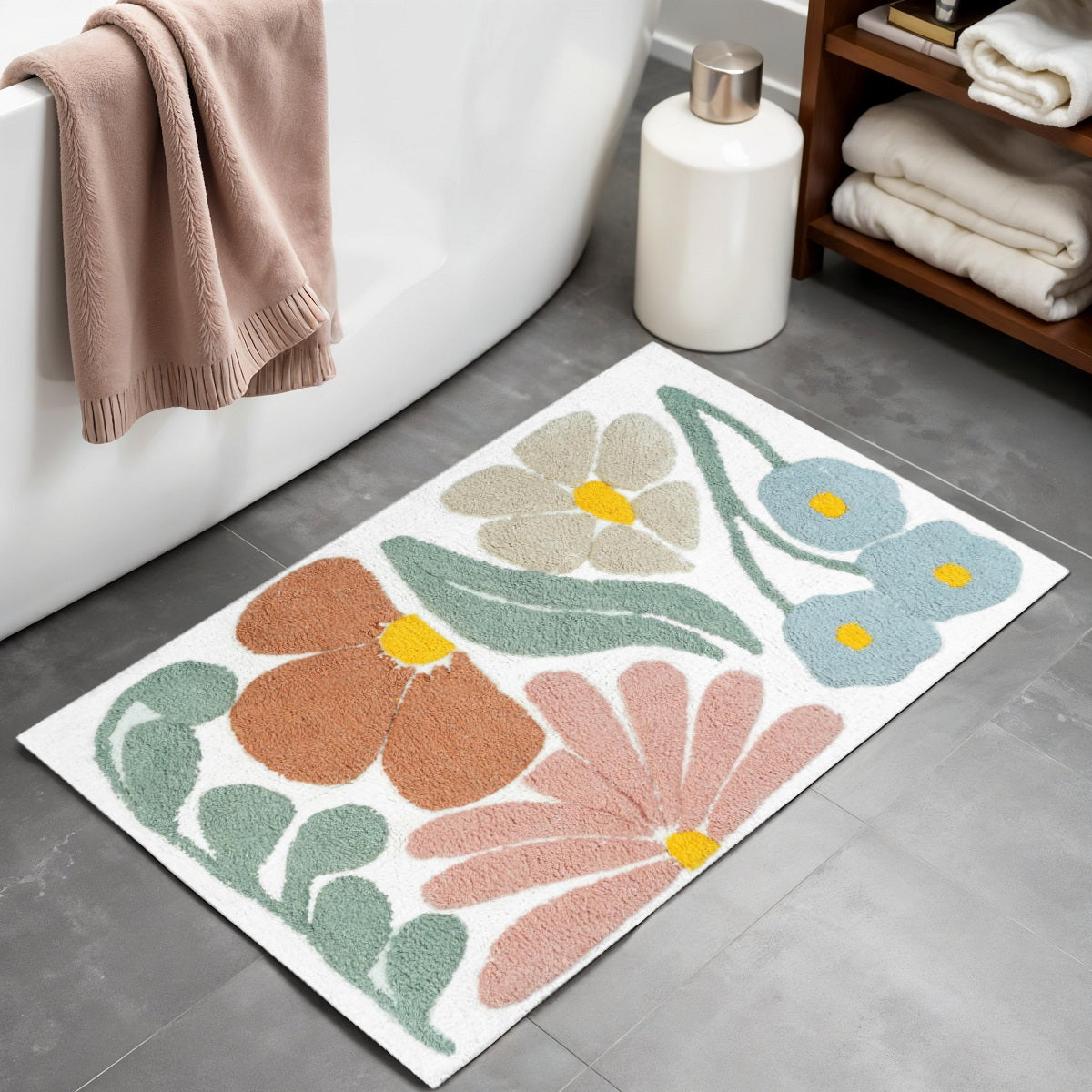 32" Cotton Floral Bath Rug