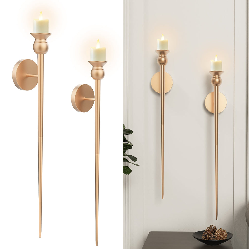 2-Pack Golden Candle Holder Torch Wall Light, Electronic Candle Wall Scone-0