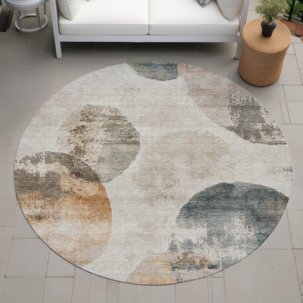 8' Round Abstract Washable Indoor/Outdoor Area Rug