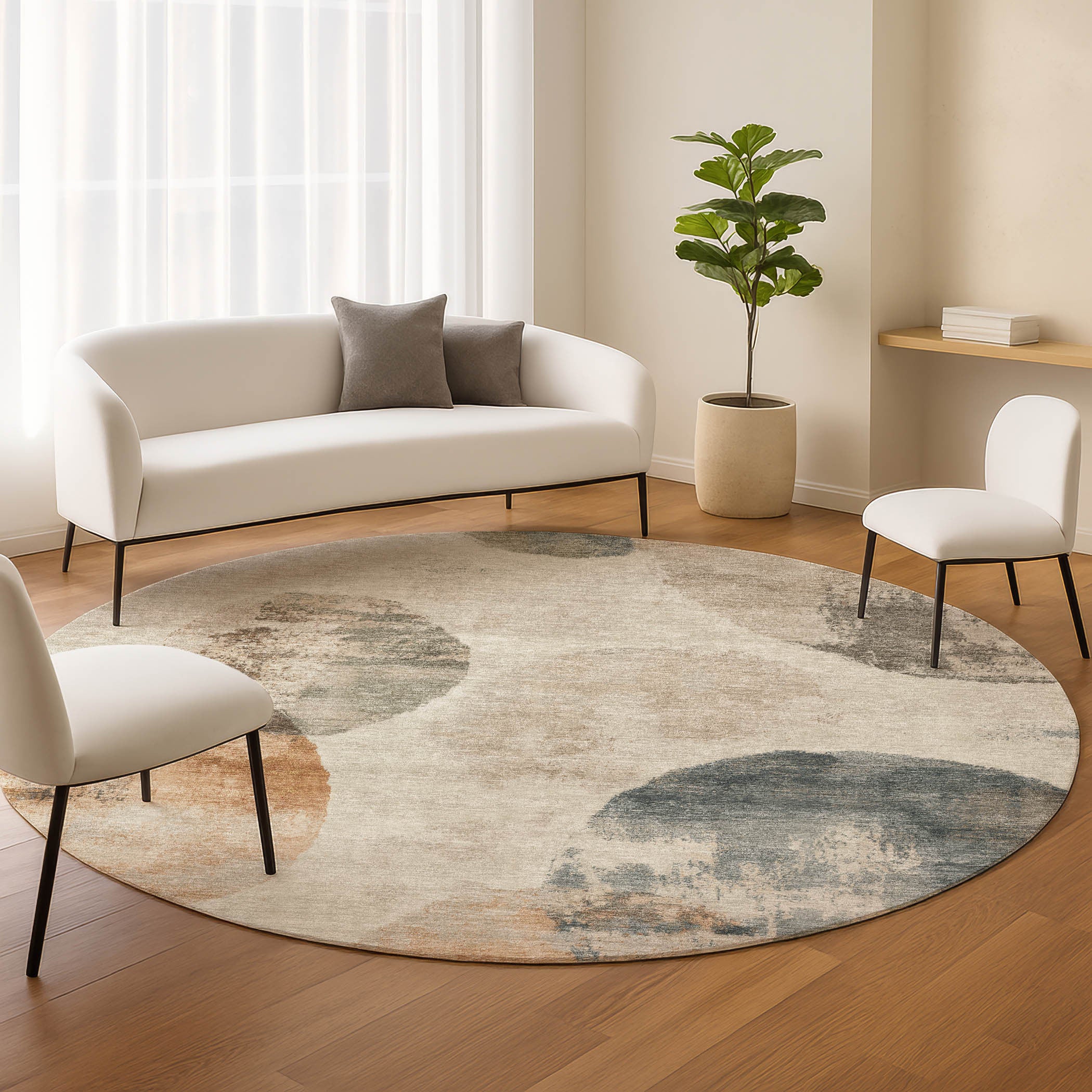 8' Round Abstract Washable Indoor/Outdoor Area Rug