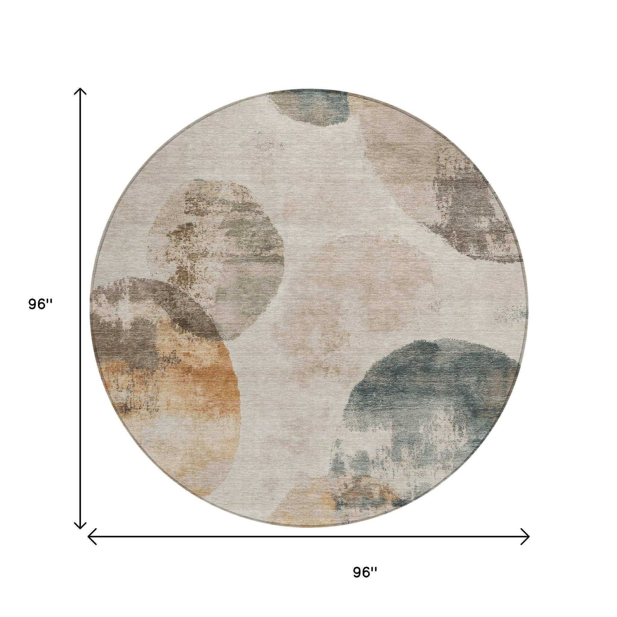 8' Round Abstract Washable Indoor/Outdoor Area Rug
