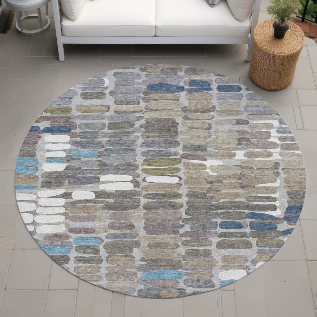 8' Round Abstract Washable Indoor/Outdoor Area Rug