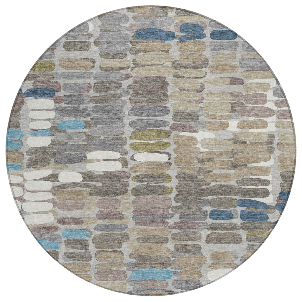 8' Round Abstract Washable Indoor/Outdoor Area Rug
