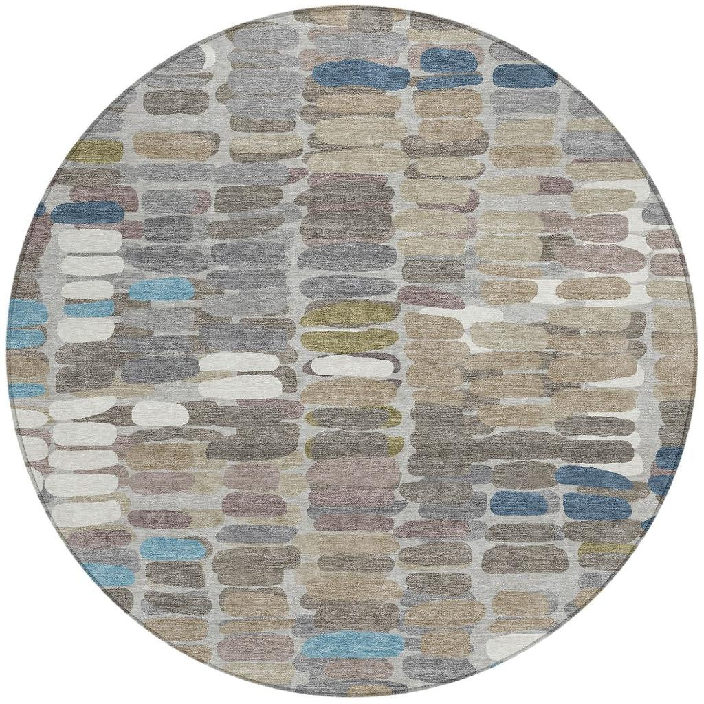 8' Round Abstract Washable Indoor/Outdoor Area Rug