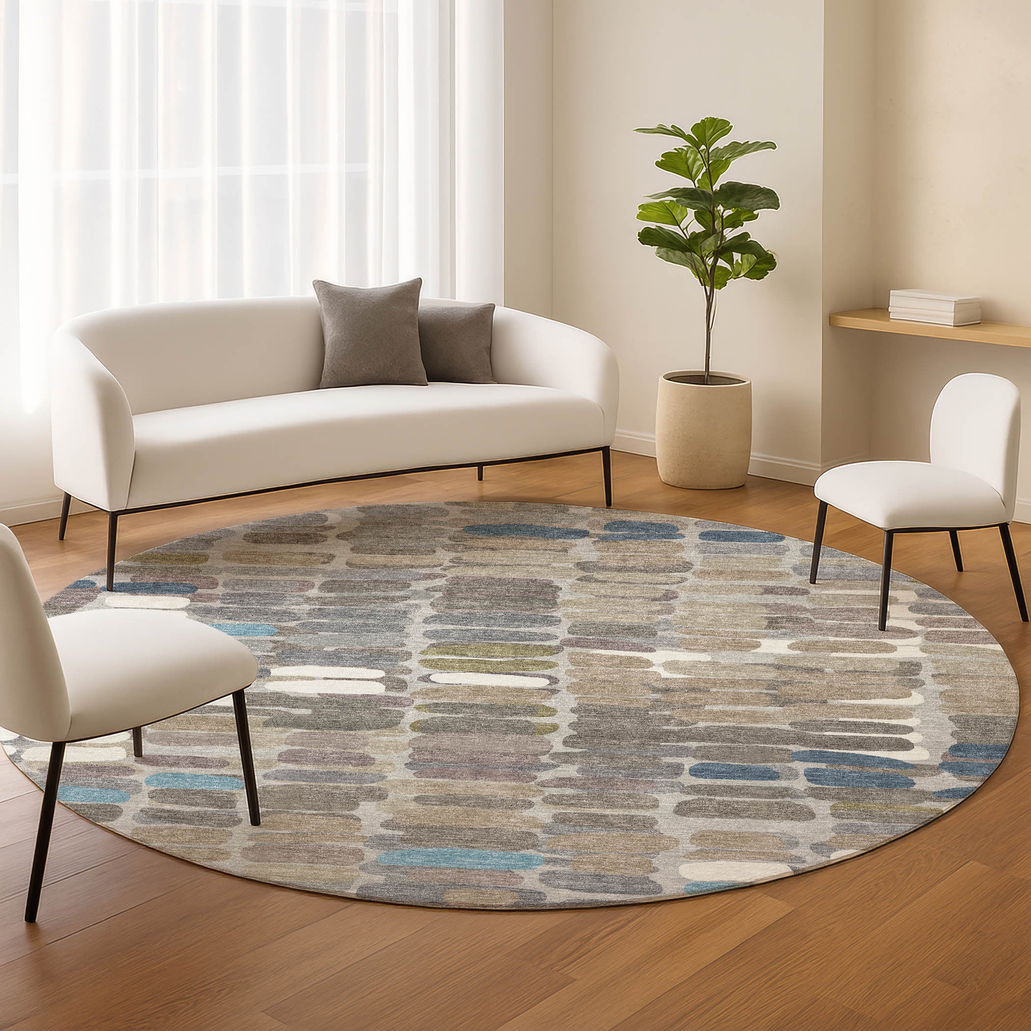 8' Round Abstract Washable Indoor/Outdoor Area Rug