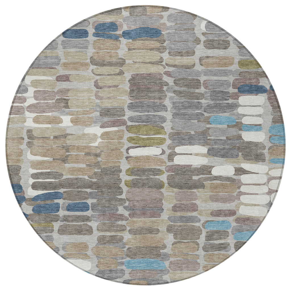 8' Round Abstract Washable Indoor/Outdoor Area Rug