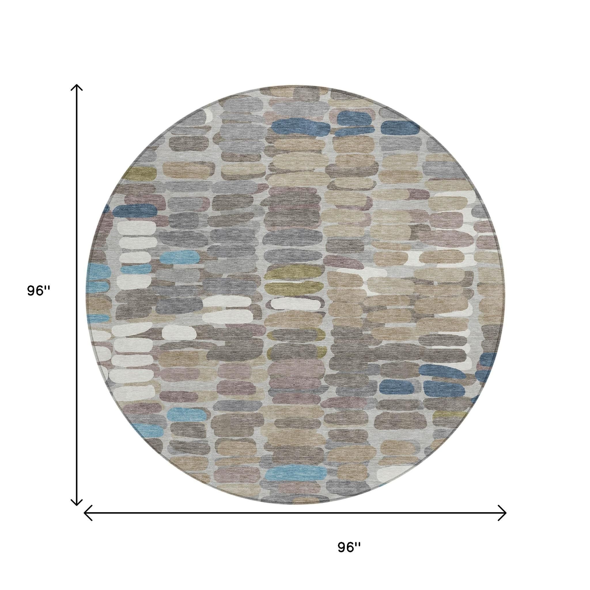 8' Round Abstract Washable Indoor/Outdoor Area Rug
