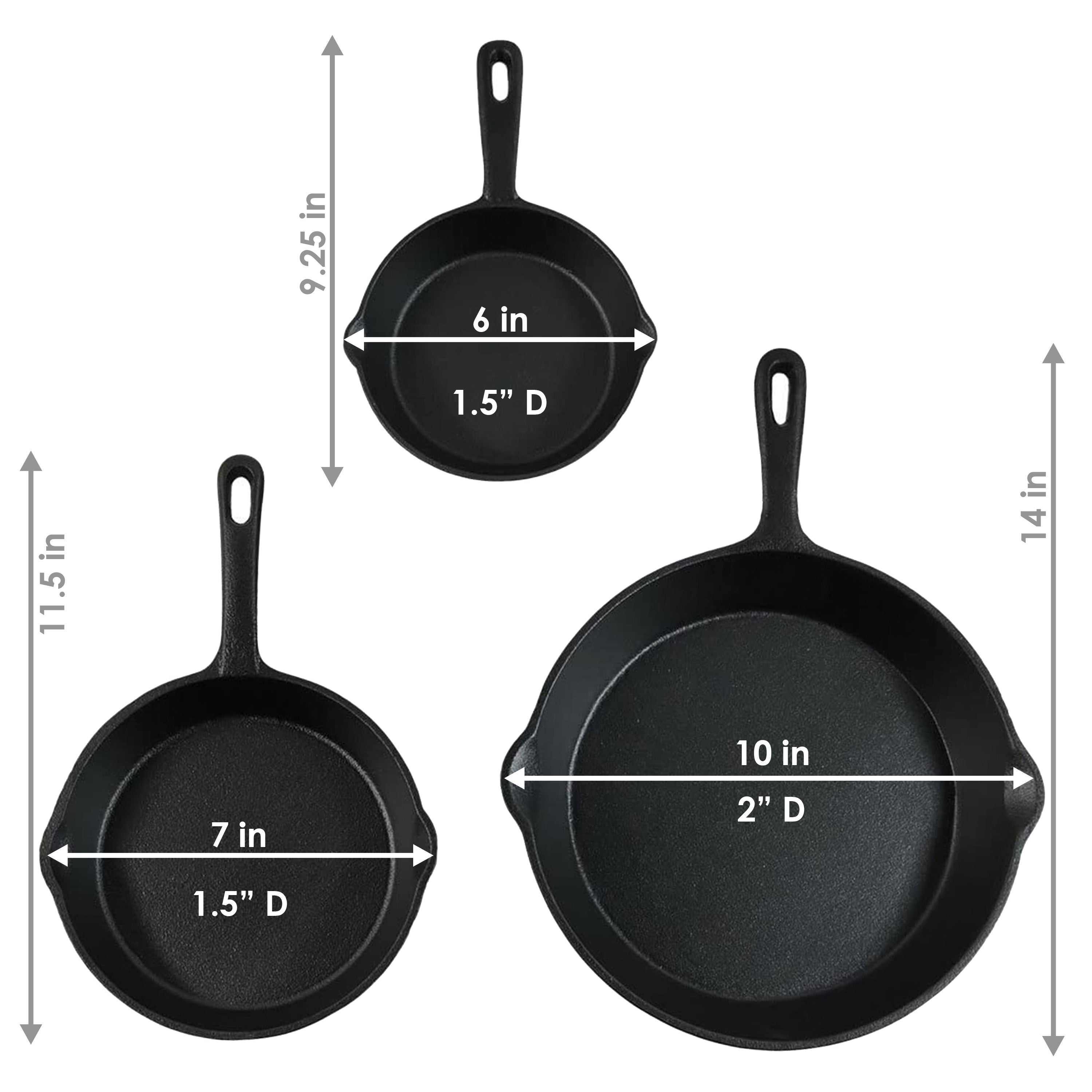 Black Cast Iron Frying Pans | Set of Three