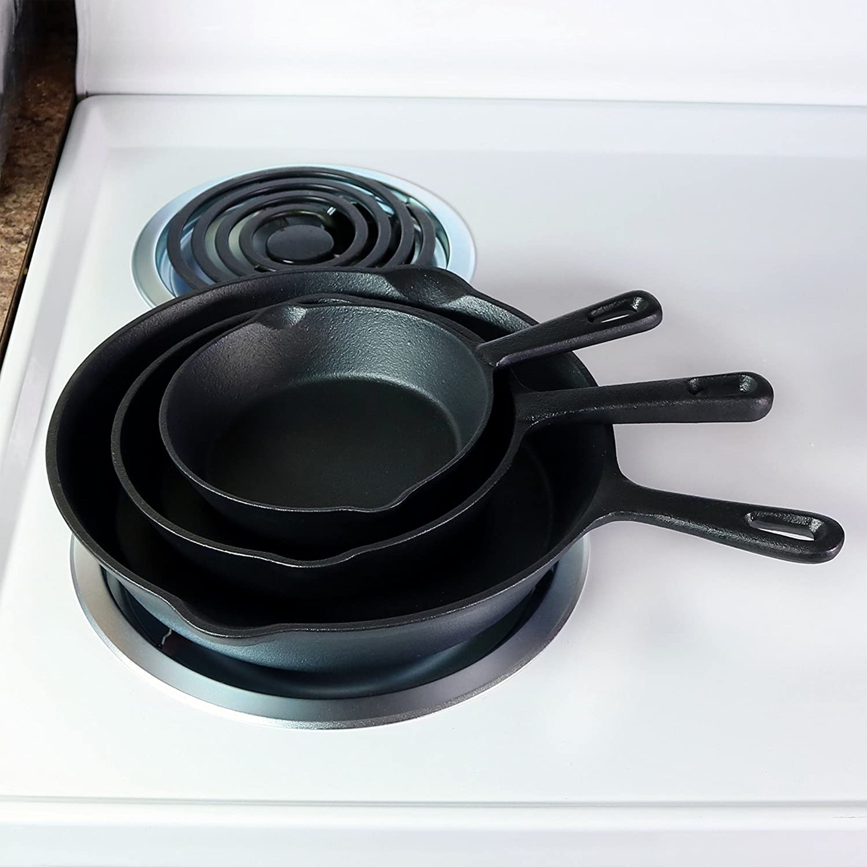 Black Cast Iron Frying Pans | Set of Three