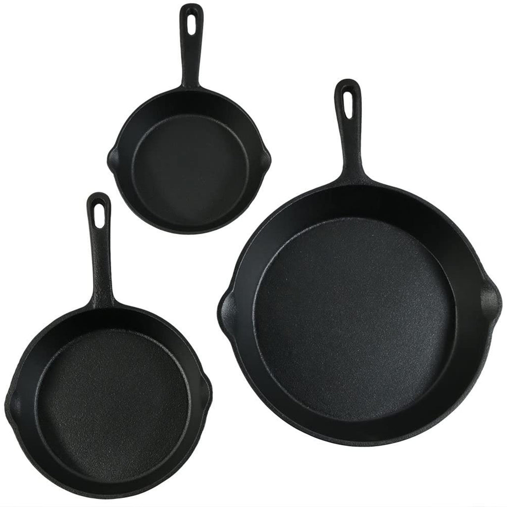 Black Cast Iron Frying Pans | Set of Three