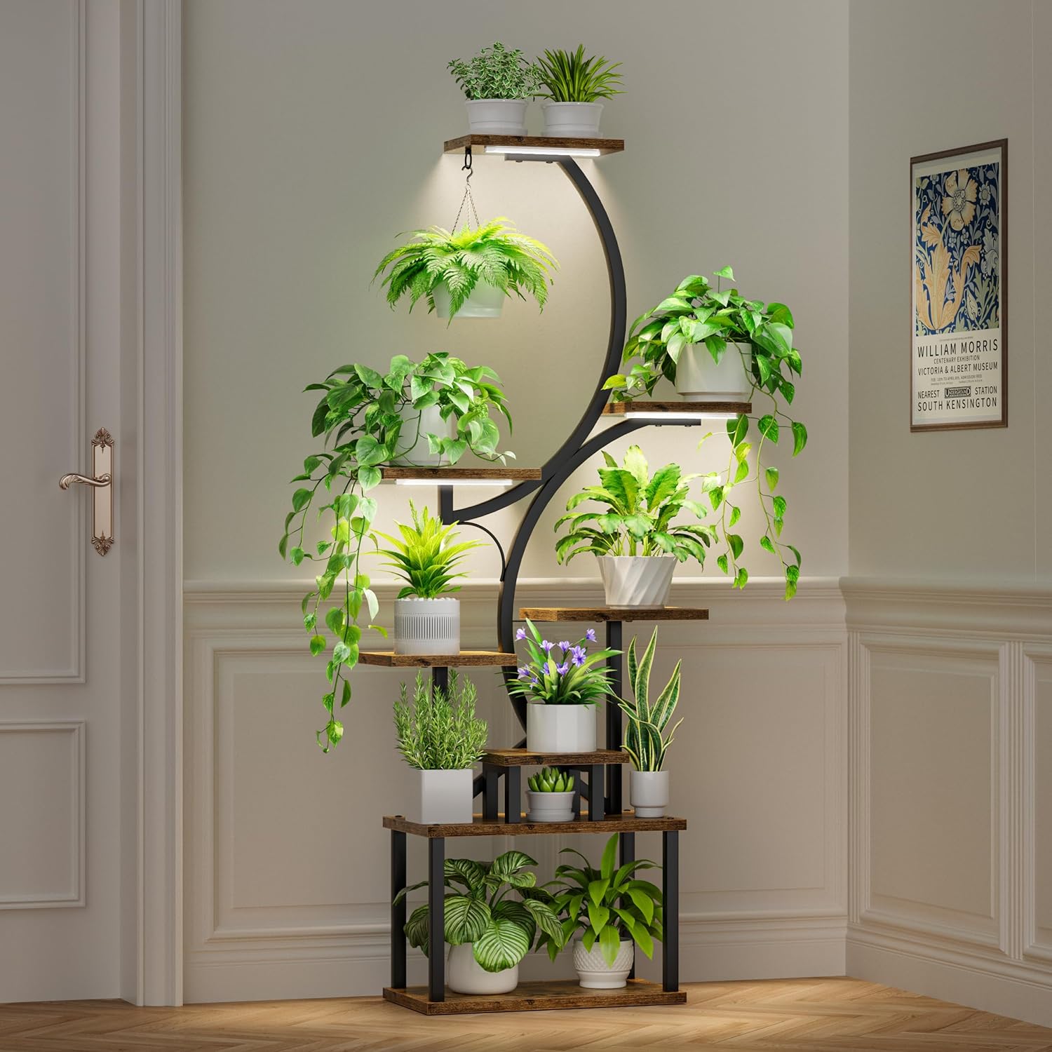 8 Tiered 62" Plant Stand Indoor with Grow Lights, S-Shaped Plant Rack for Home,Patio-1