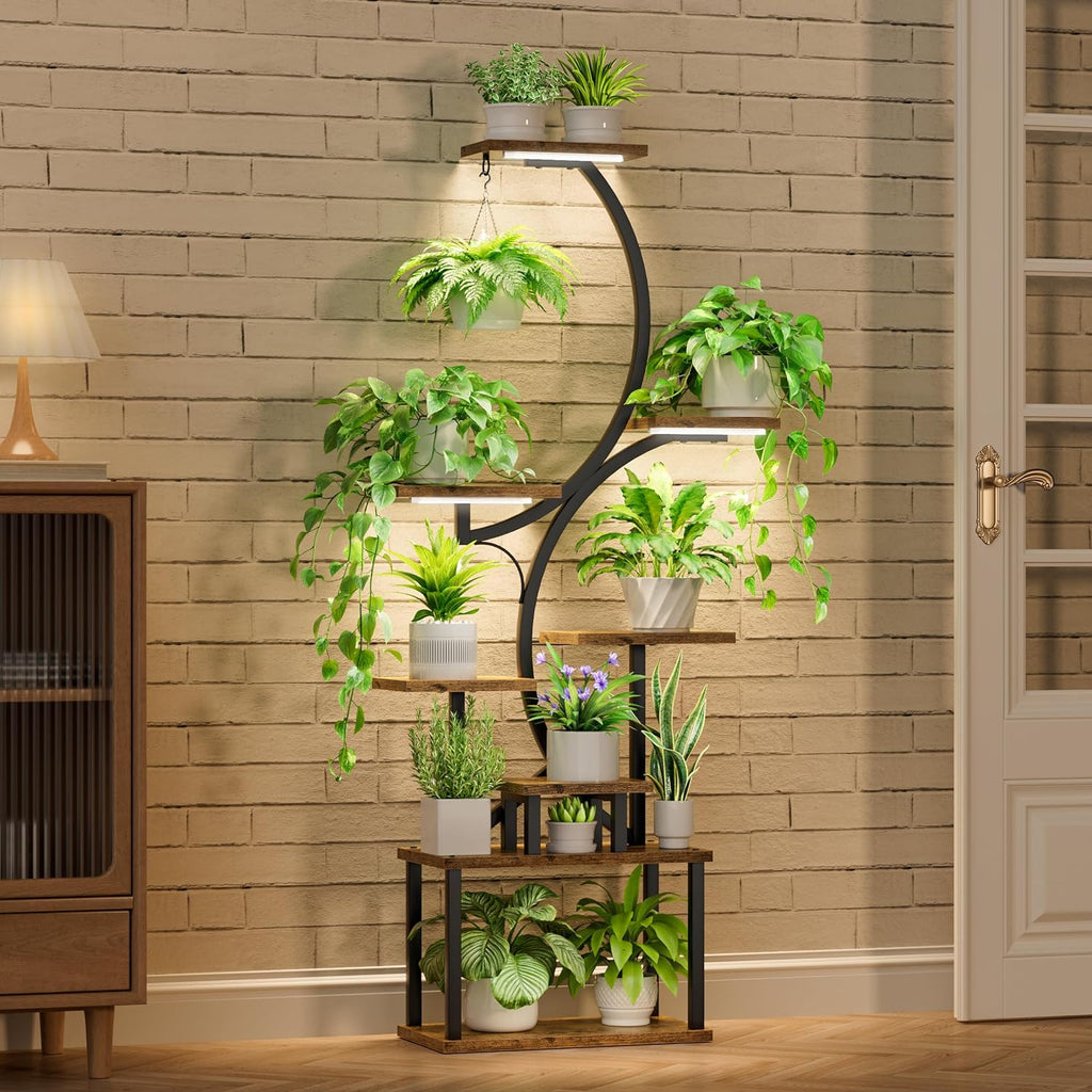 8 Tiered 62" Plant Stand Indoor with Grow Lights, S-Shaped Plant Rack for Home,Patio-3