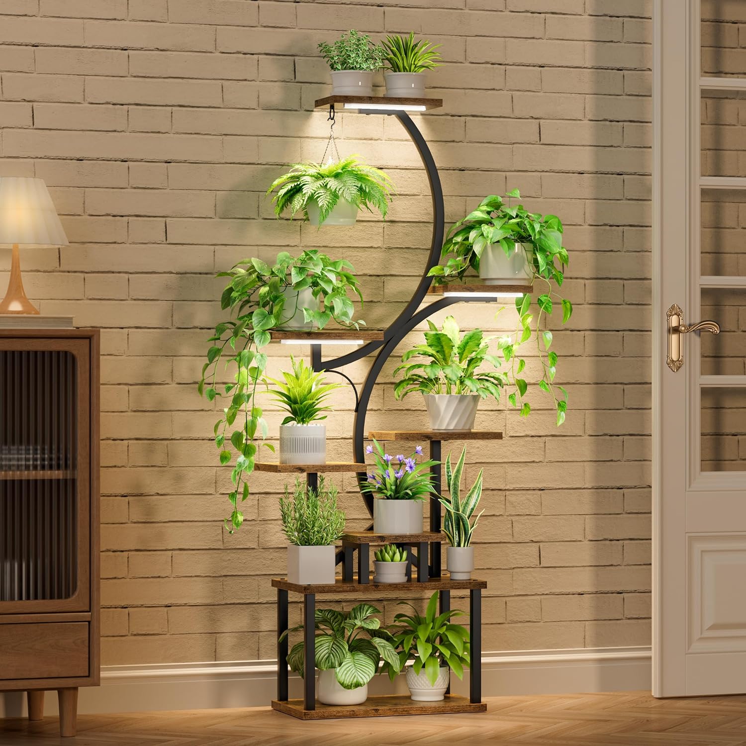 8 Tiered 62" Plant Stand Indoor with Grow Lights, S-Shaped Plant Rack for Home,Patio-3