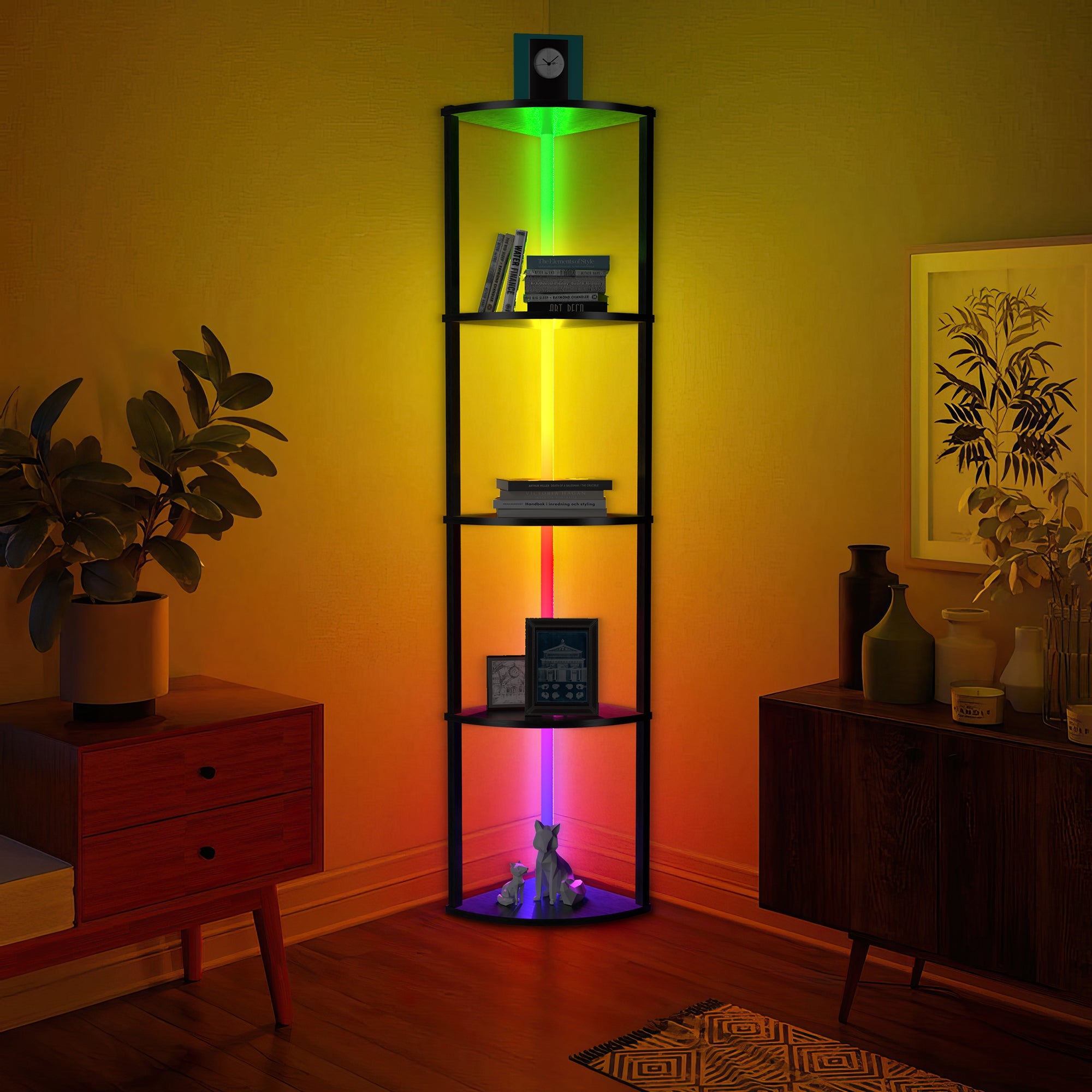 64" Corner Shelf Bookshelf with RGB LED Lights-2