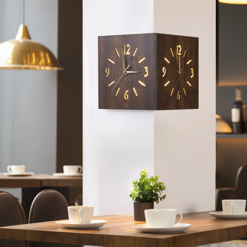 Sounds Activated Backlit Wooden Wall Clock Corner Clock-2