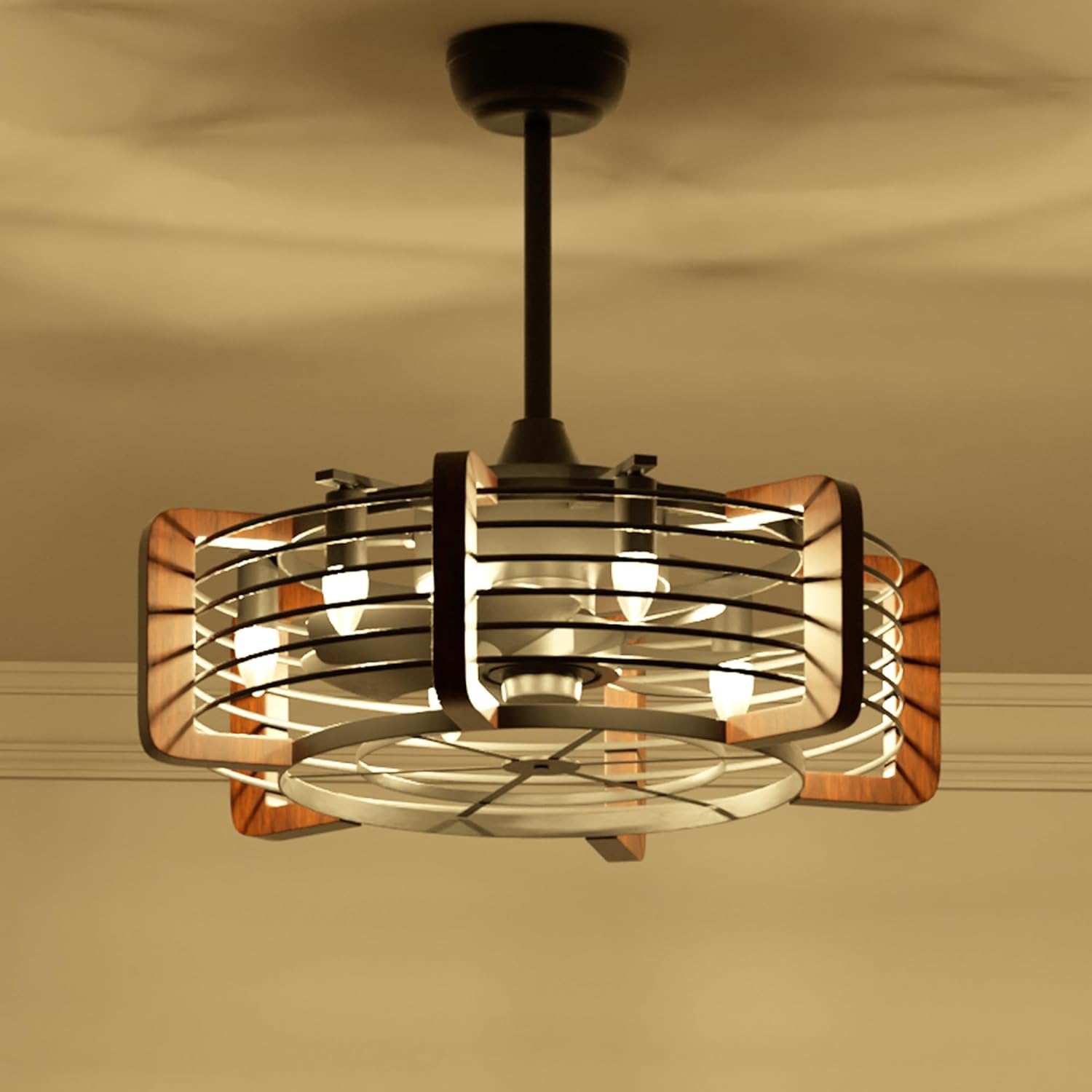 Rustic Caged Ceiling Fan Light