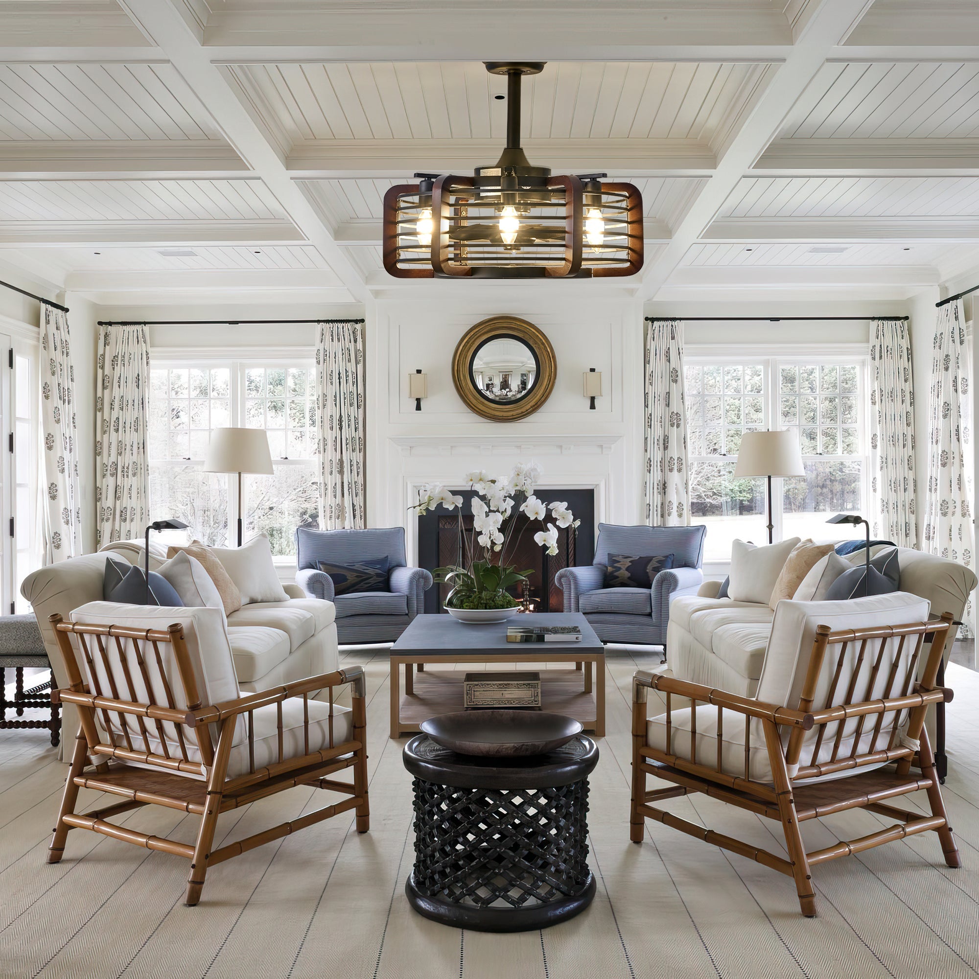 Rustic Caged Ceiling Fan Light