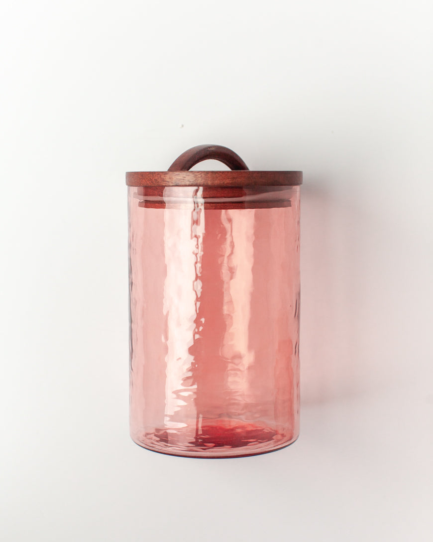 Handblown Hammered Glass Canisters with Wood Lid