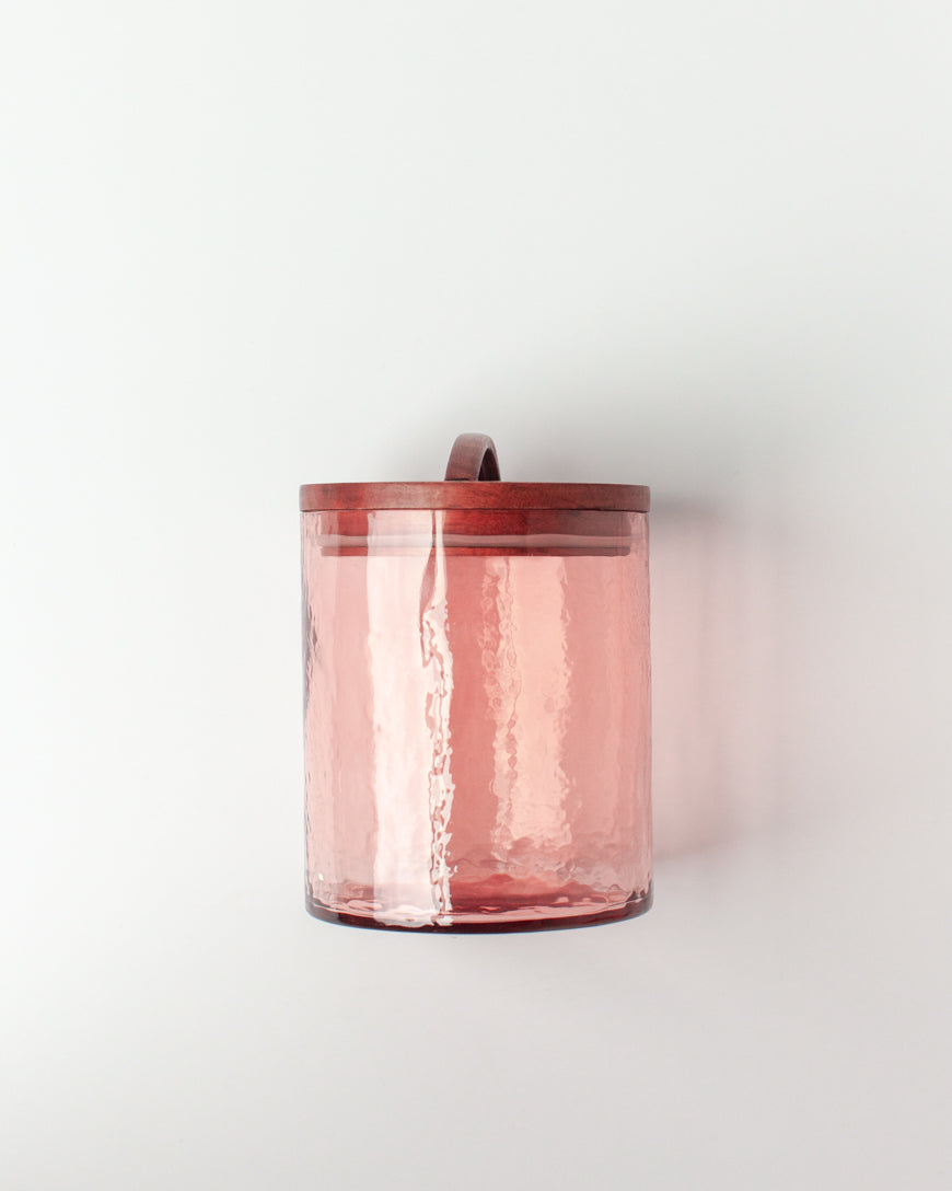 Handblown Hammered Glass Canisters with Wood Lid
