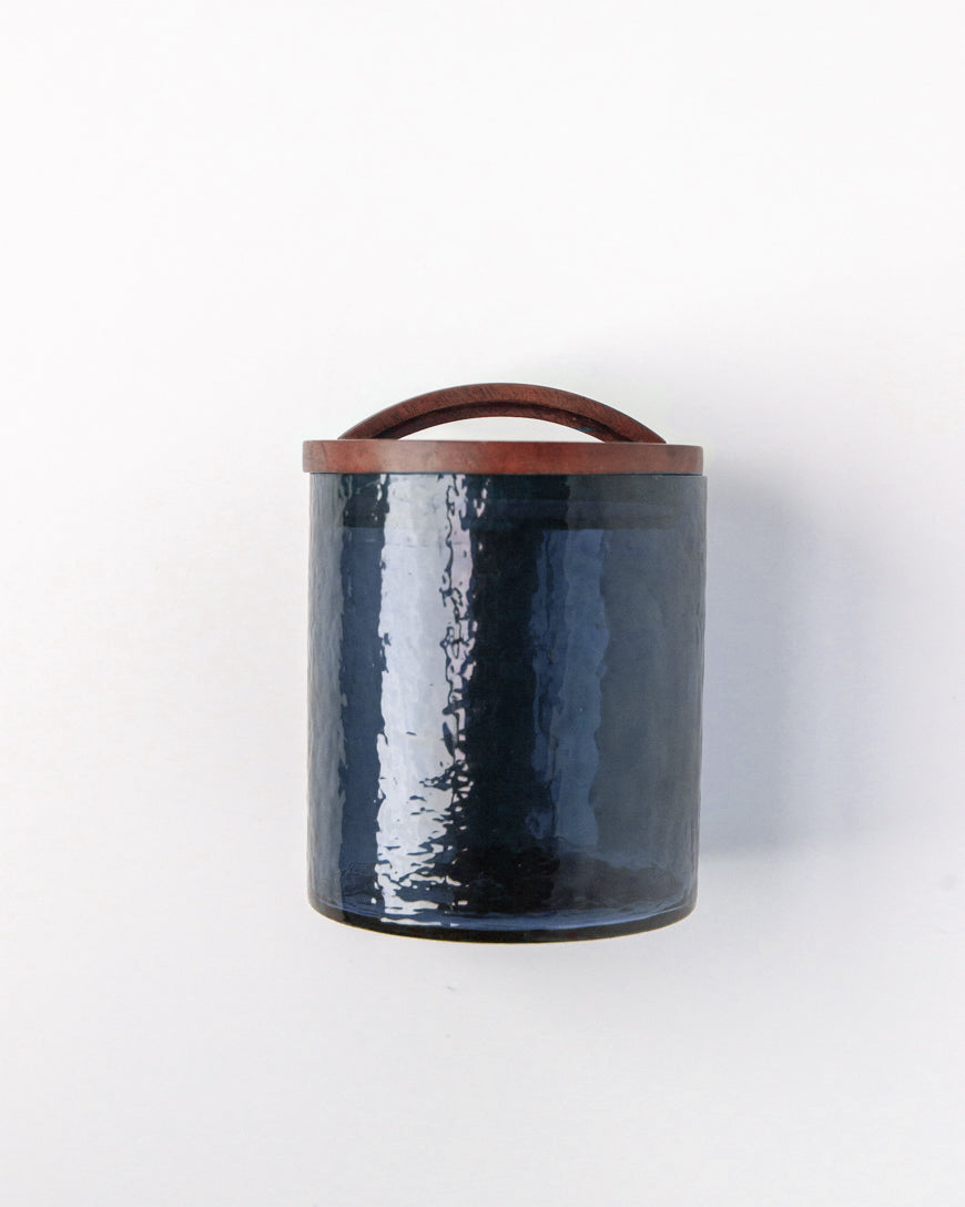 Handblown Hammered Glass Canisters with Wood Lid