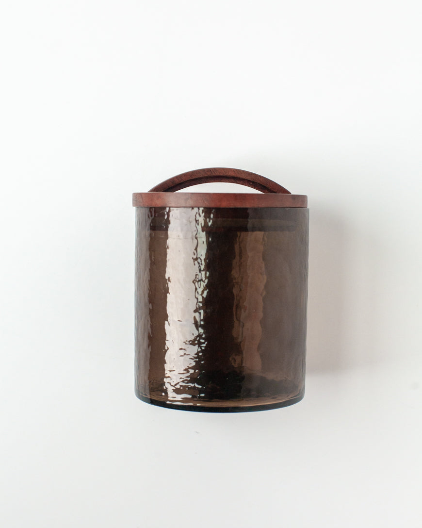 Handblown Hammered Glass Canisters with Wood Lid