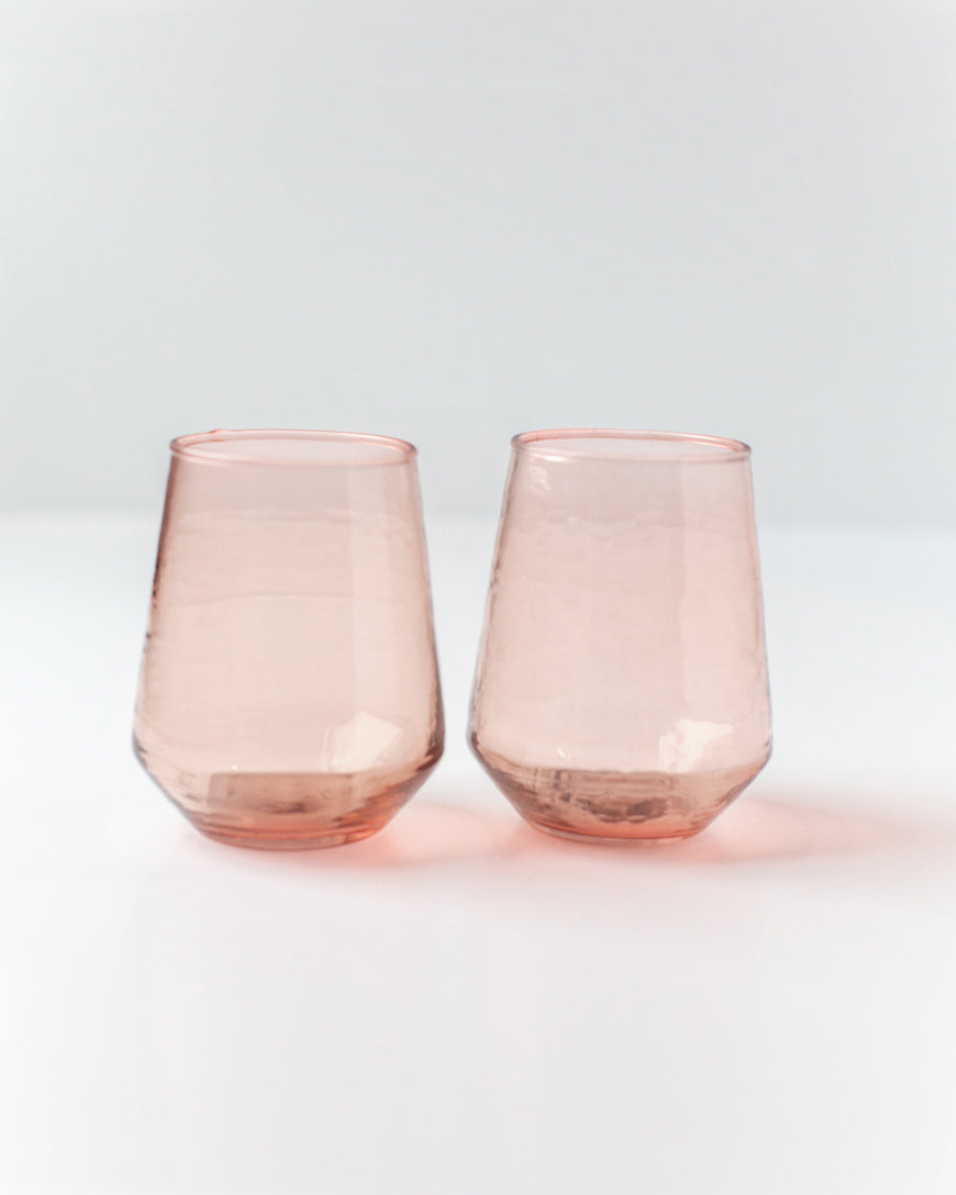 Handblown Hammered Glass Stemless Tumblers | Set of 2