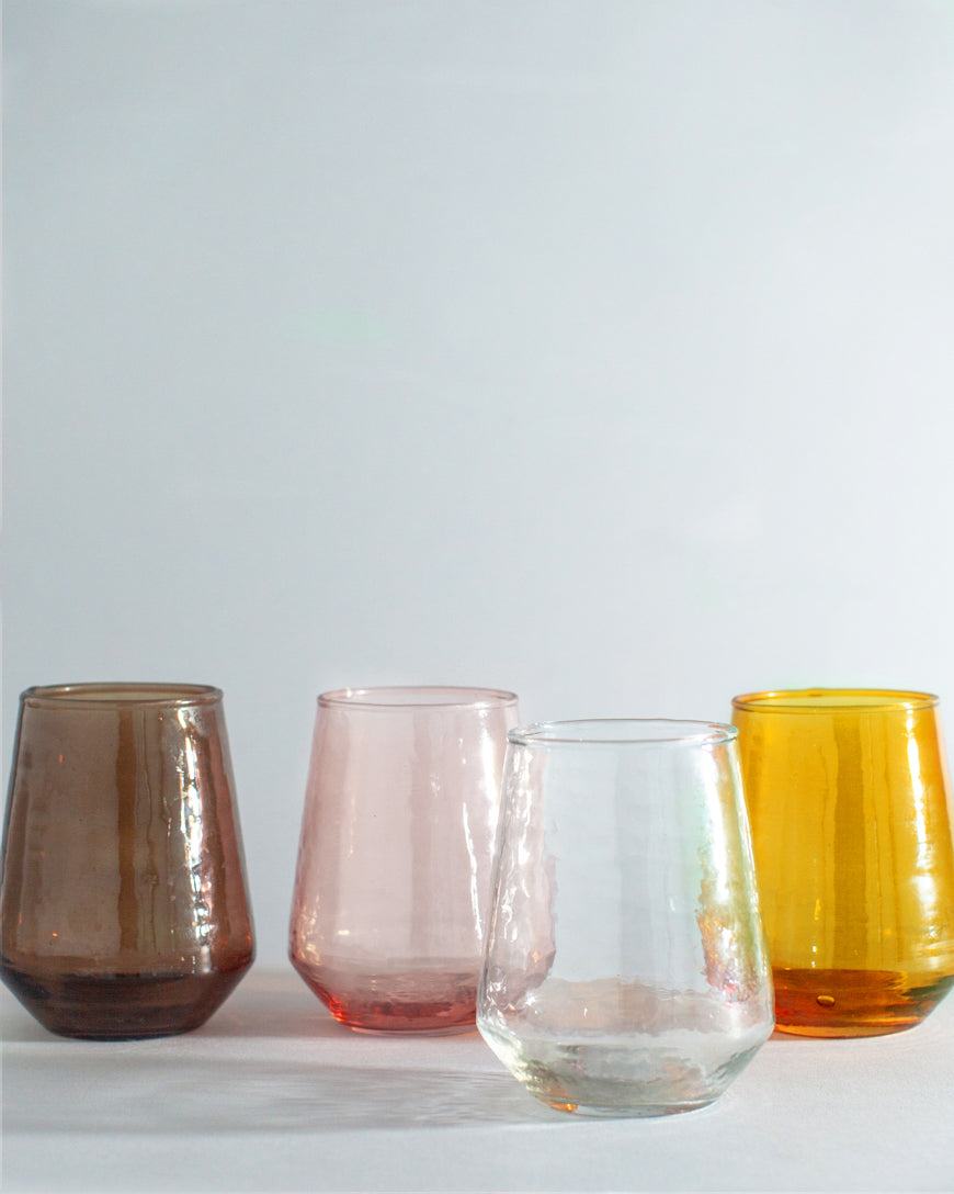 Handblown Hammered Glass Stemless Tumblers | Set of 2