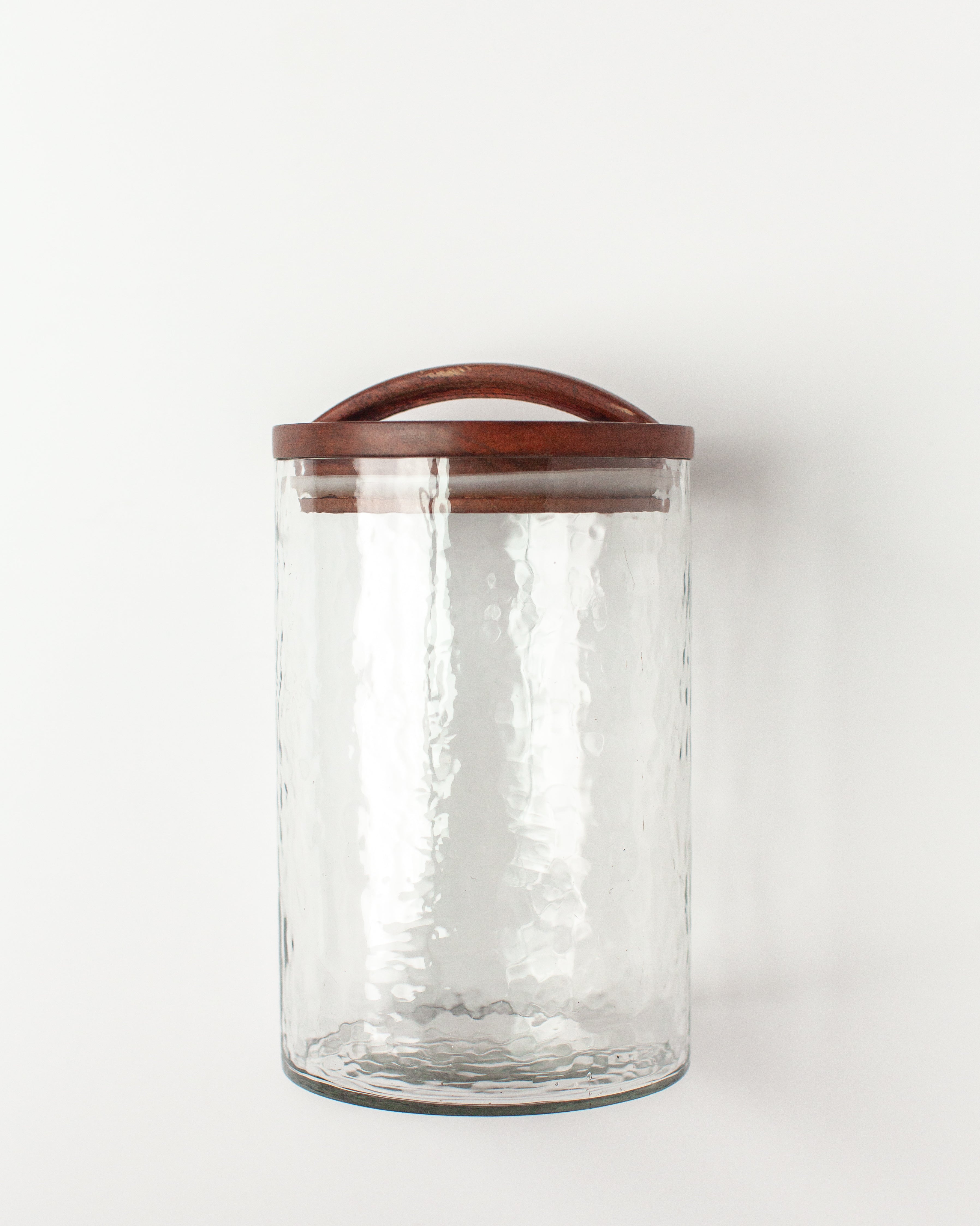Handblown Hammered Glass Canisters with Wood Lid
