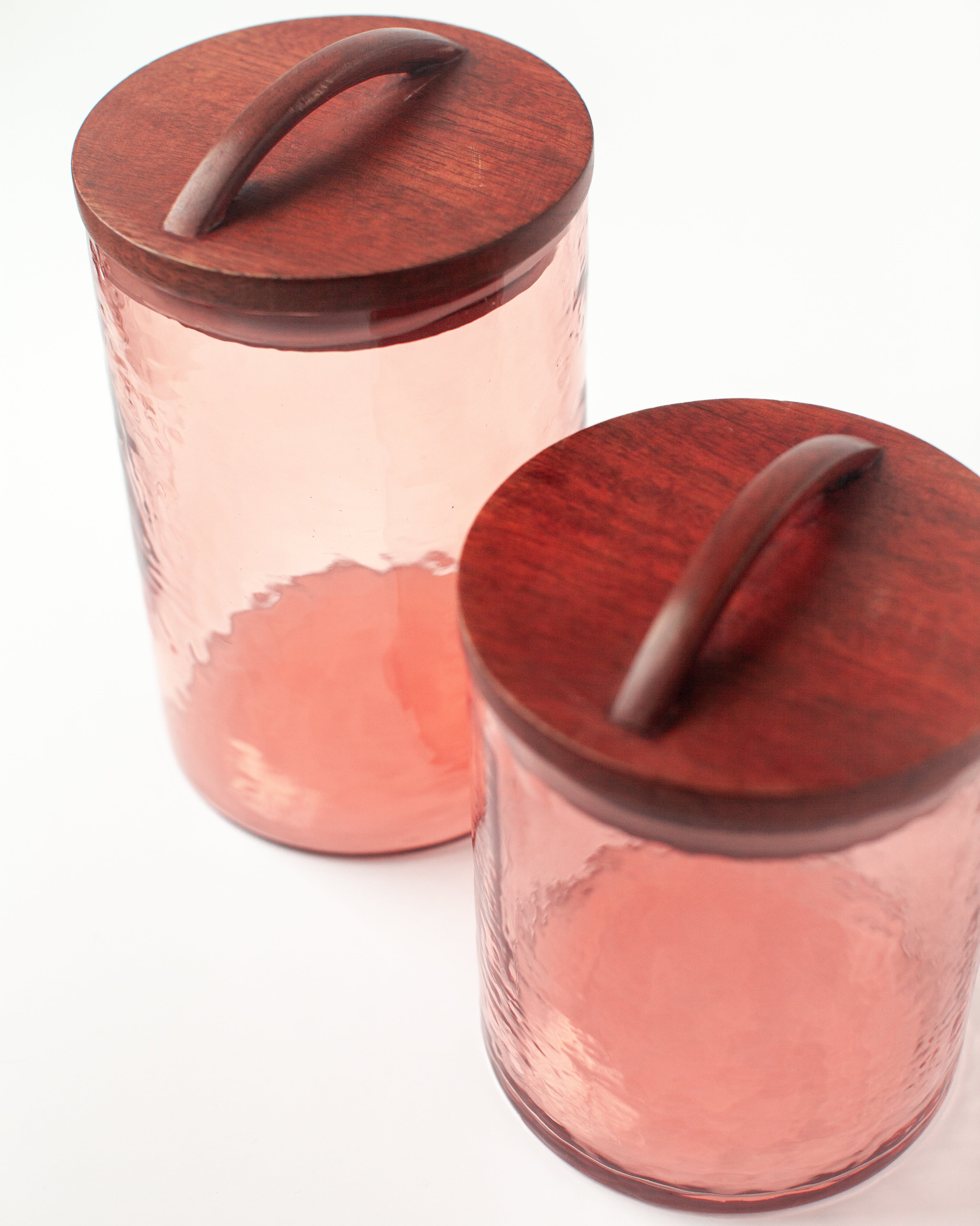 Handblown Hammered Glass Canisters with Wood Lid