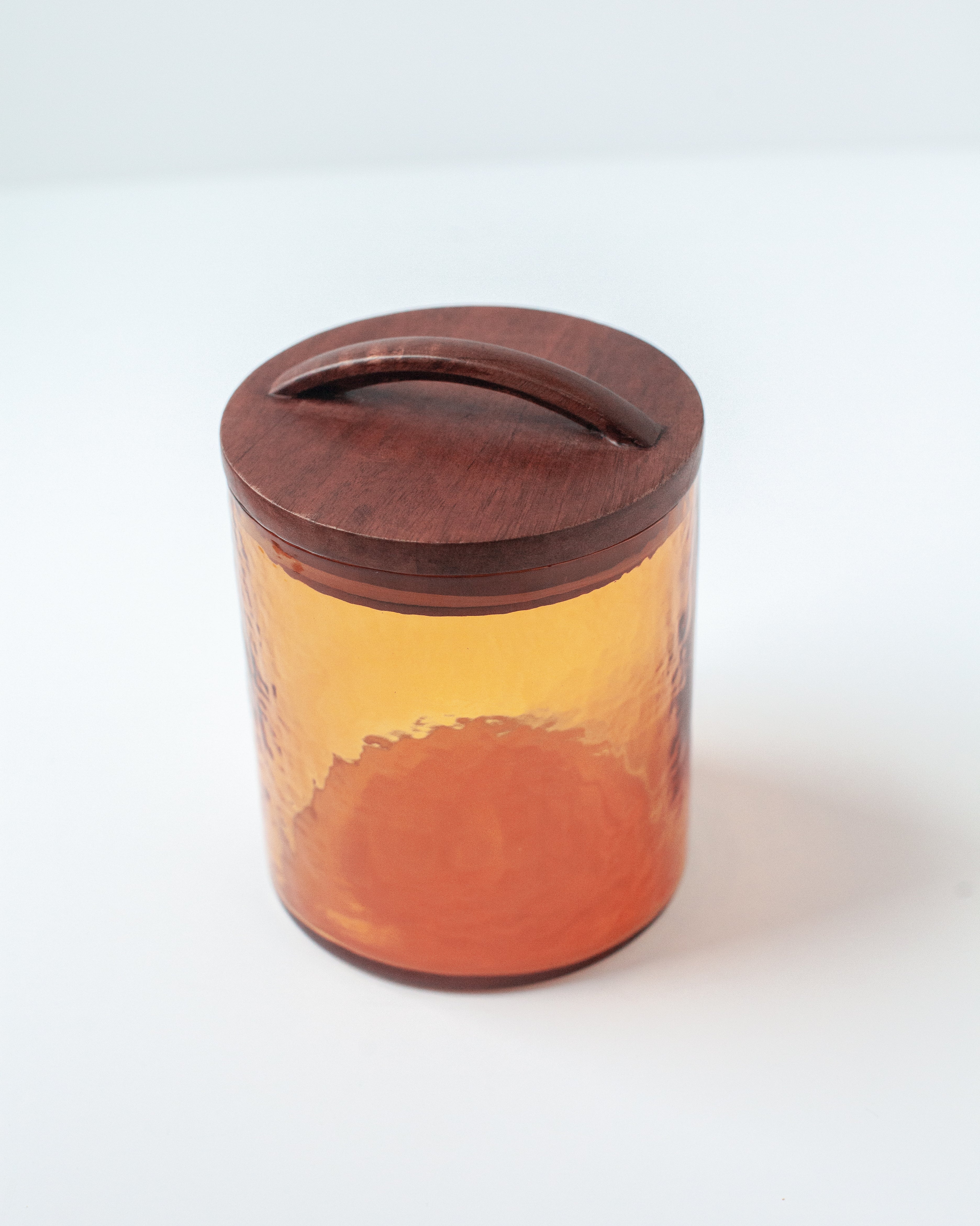 Handblown Hammered Glass Canisters with Wood Lid