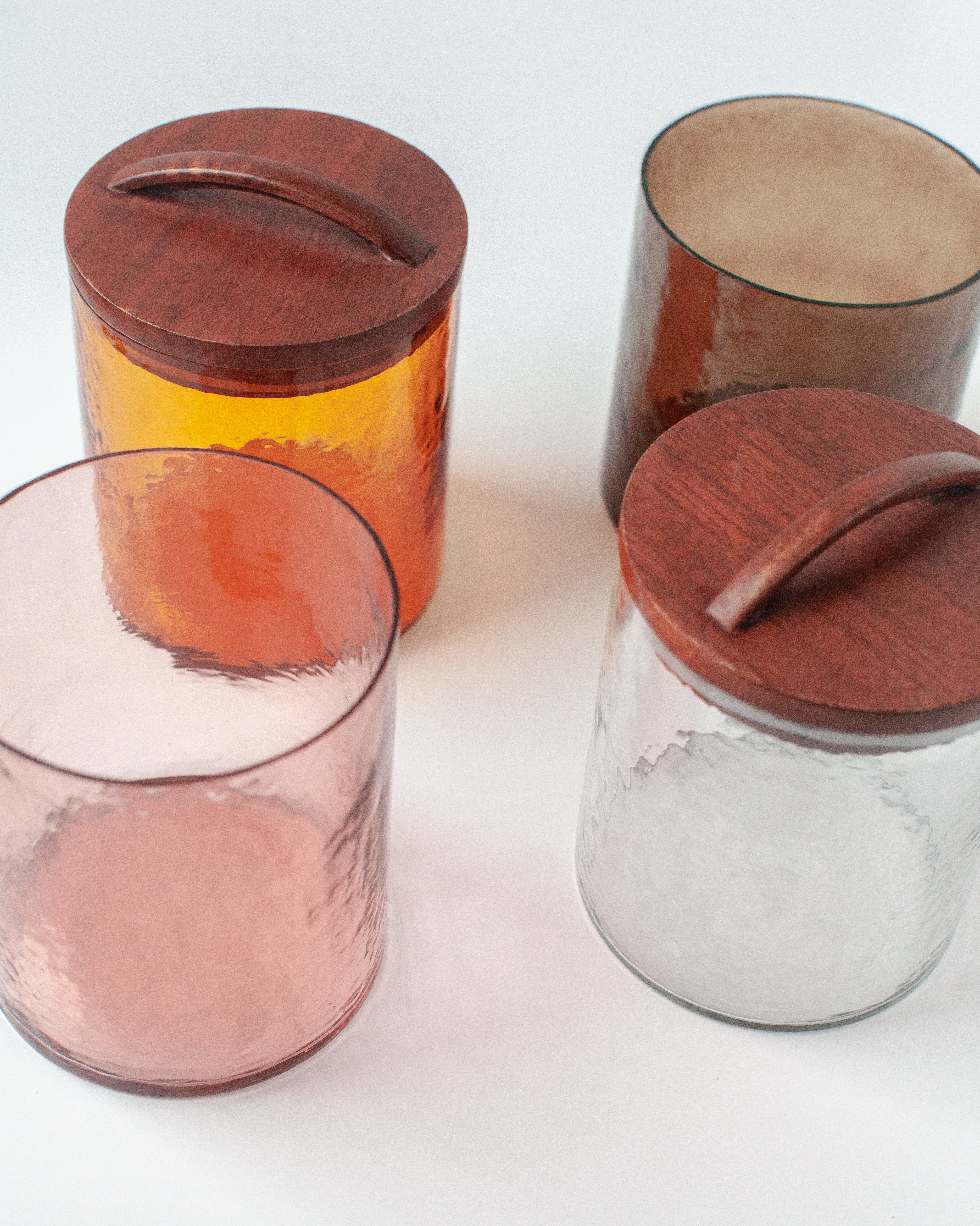 Handblown Hammered Glass Canisters with Wood Lid
