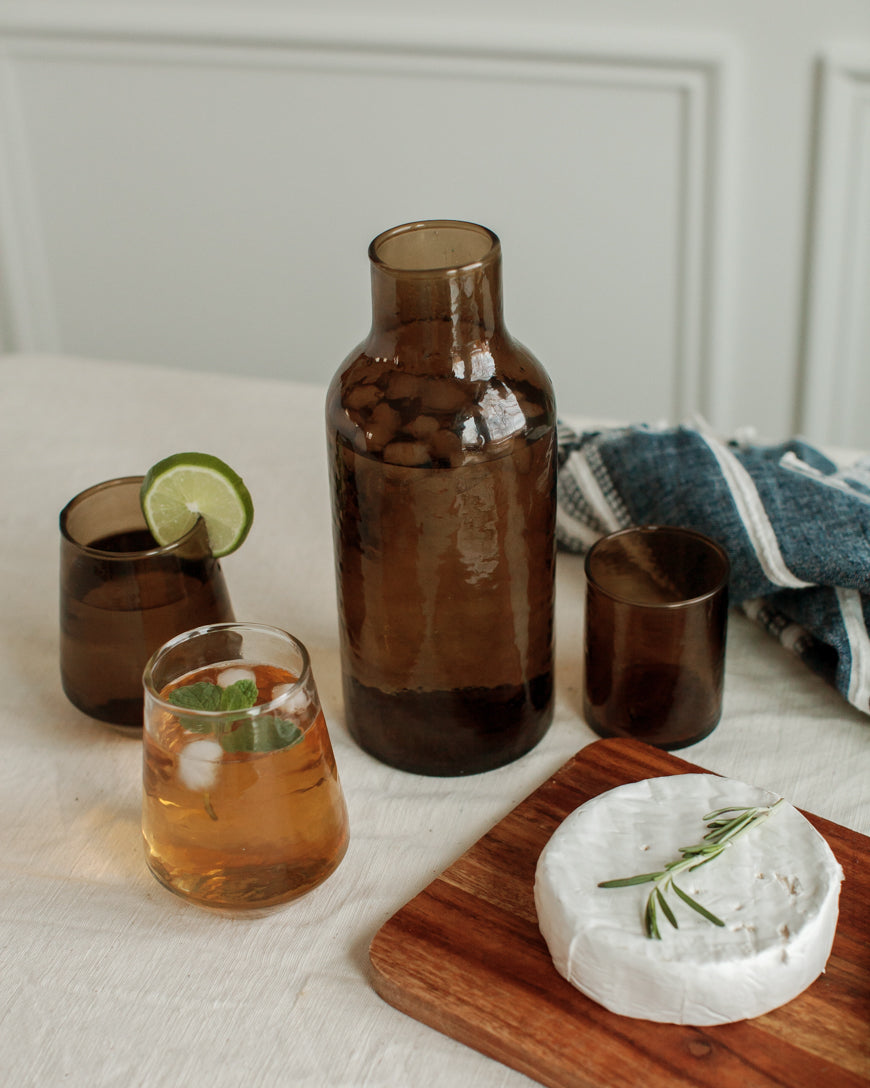 Handblown Glass Carafe with a Unique Hammered Texture