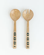 Hand-Carved Geo Woven Mango Wood Salad Servers