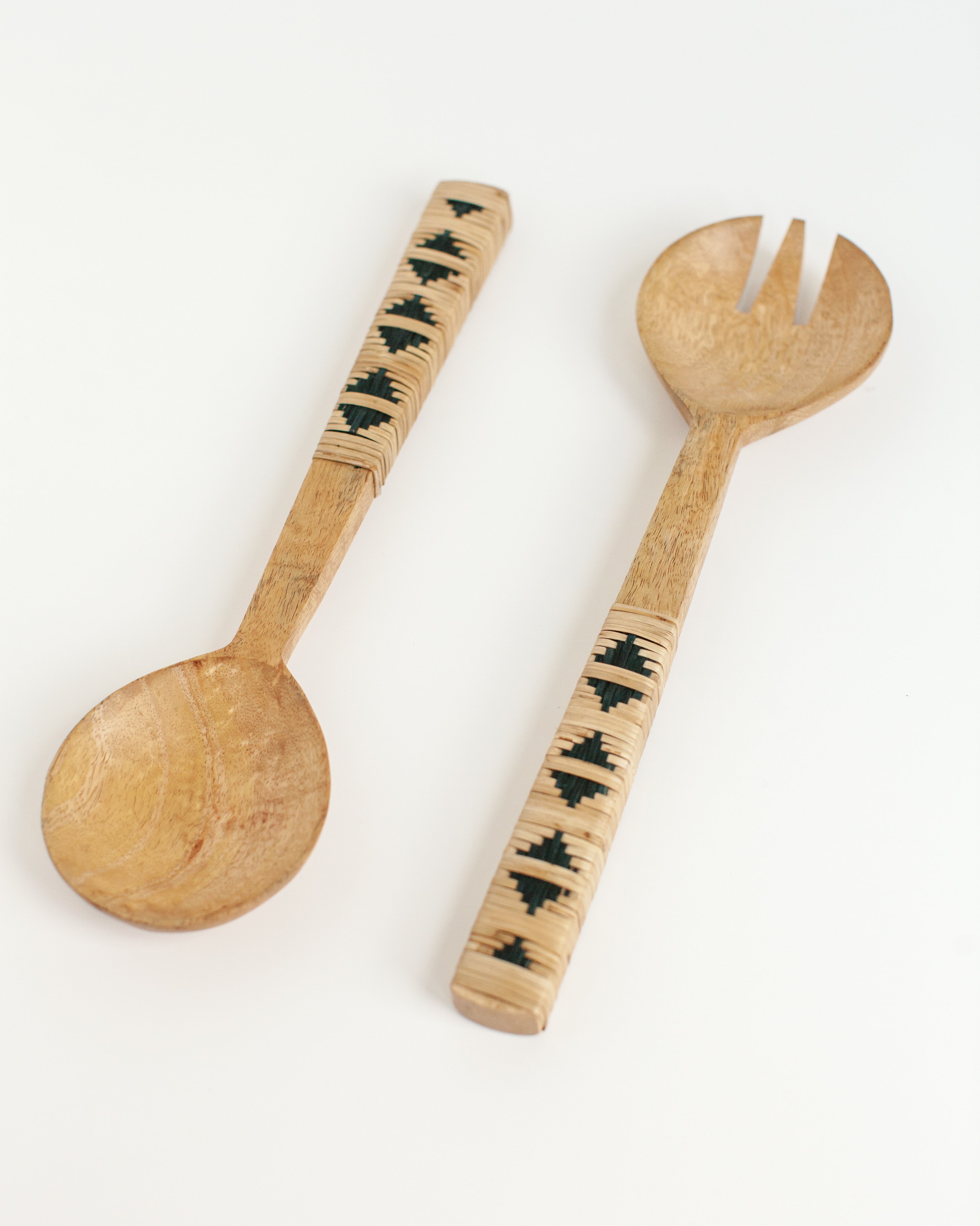 Hand-Carved Geo Woven Mango Wood Salad Servers