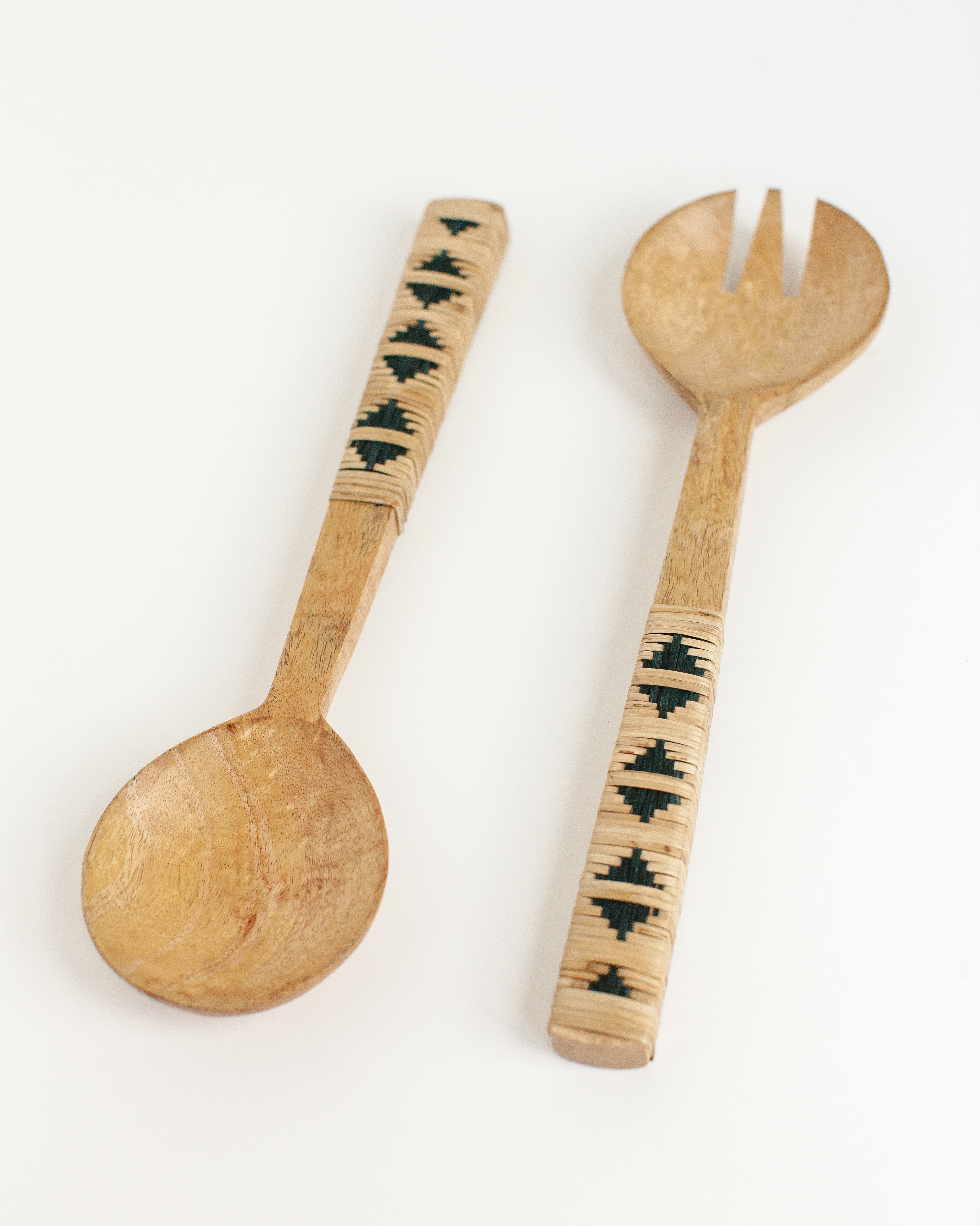 Hand-Carved Geo Woven Mango Wood Salad Servers